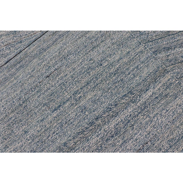 2020s Modern Afghan Kilim Runner in Variegated Shades of Cream and Blue For Sale - Image 11 of 12