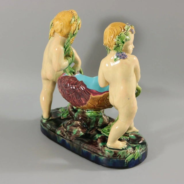 Antique Minton Majolica Putti Shell Carriers For Sale - Image 6 of 13