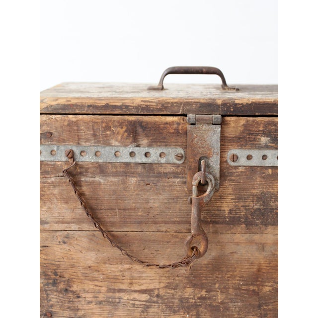 Wood Antique Primitive Industrial Wood Storage Box For Sale - Image 7 of 16