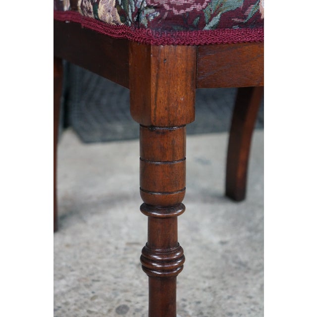 Wood Antique Victorian Eastlake Walnut Burl Carved Parlor Chair Tapestry Fabric For Sale - Image 7 of 18