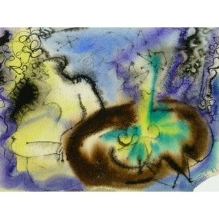 Jean-Charles Lauthe, Water Color Abstract - Figures at the Table For Sale