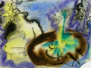 Jean-Charles Lauthe, Water Color Abstract - Figures at the Table