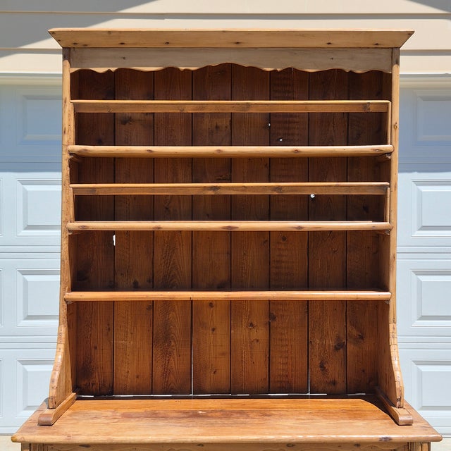 Farmhouse Circa 1890s English Scrubbed Pine Hutch Cabinet Welsh Dresser Cupboard W/ Plate Racks For Sale - Image 3 of 18