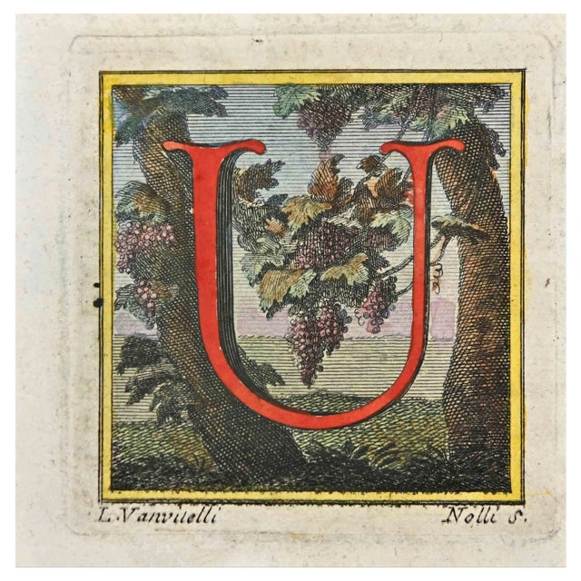 Luigi Vanvitelli, Letter of the Alphabet: U, Etching, 18th Century For Sale