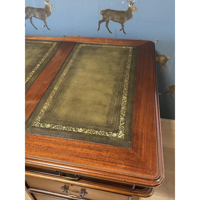 Large Mahogany Desk with Green Leather Top, 1990s For Sale - Image 16 of 18
