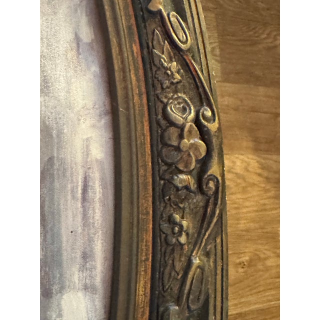 Antique Oval Gesso Frame With Floral Print (C. 1890-1915) For Sale In Raleigh - Image 6 of 12