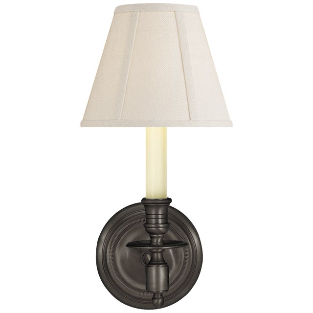 Traditional Visual Comfort Signature French Single Sconce in Bronze with Linen Shade For Sale - Image 3 of 3