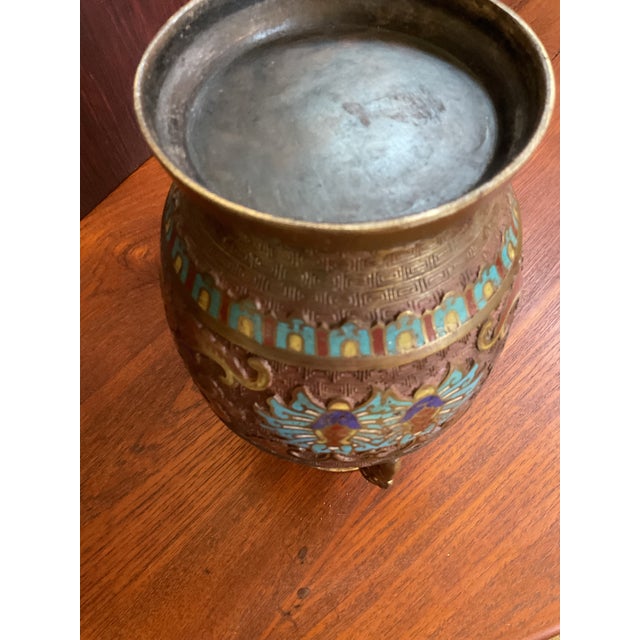 Antique Japanese Champlevé Enameled Bronze Urn Vase For Sale In Palm Springs - Image 6 of 9