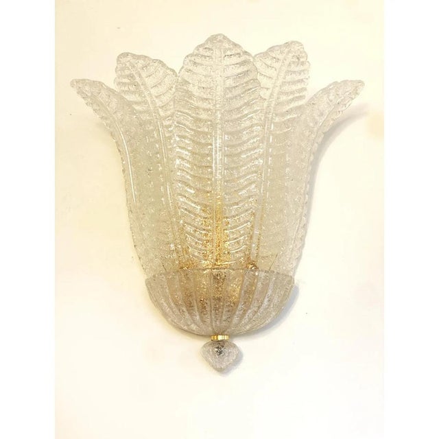 Venetian Transparent Graniglia Leaf Murano Glass Wall Sconces by Simoeng, Set of 2 For Sale - Image 4 of 12