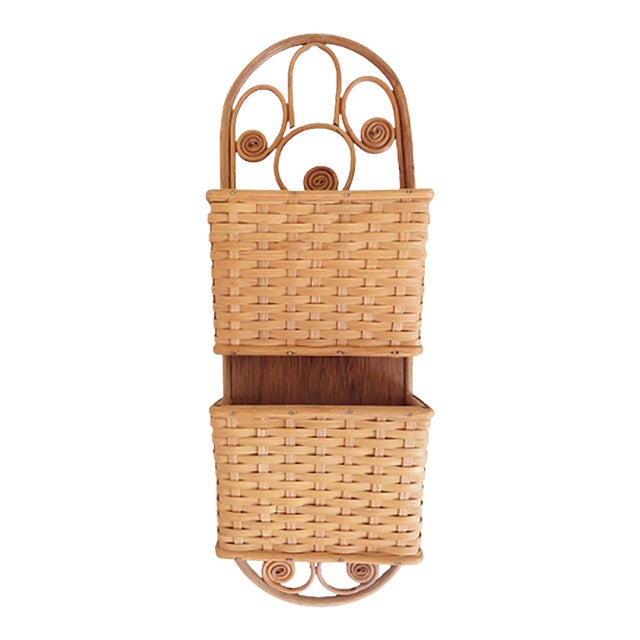 Bentwood Woven Cane Wicker Wall Pocket For Sale