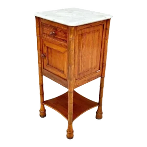 19th Century French Faux Bamboo Nightstand or Side Table WithWhite Marble Top #5