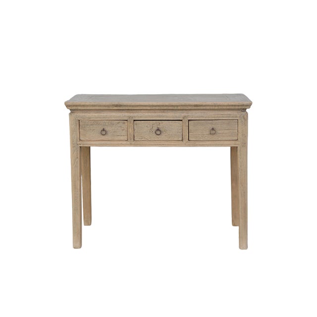 Vintage Chinese Bleached Elm Hall Table, of classical form, with 3 apron drawers, the perfect small versatile table....