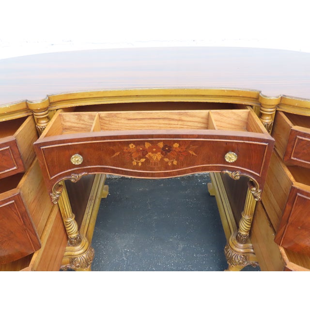 French French Early 1900s Kidney Shape Carved Inlaid Writing Desk 6885 For Sale - Image 3 of 18