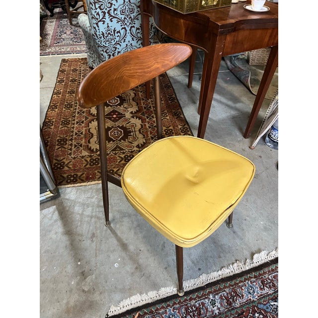 Mid-Century Modern Mid-Century 1950s Wooden Chair With Yellow Leather Cushion For Sale - Image 3 of 3