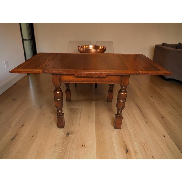 1930s Solid Oak/Mahogany Draw Leaf Dining Table With Two Extensions For Sale - Image 10 of 12