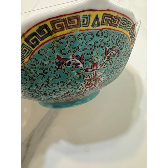 Mid 20th Century Chinese Turquoise Color Floral & Longevity Pattern Round Bowl For Sale - Image 10 of 12
