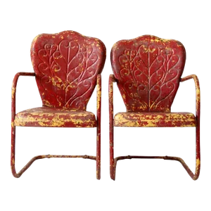 Mid Century Metal Bouncer Patio Lounge Chairs - A Pair