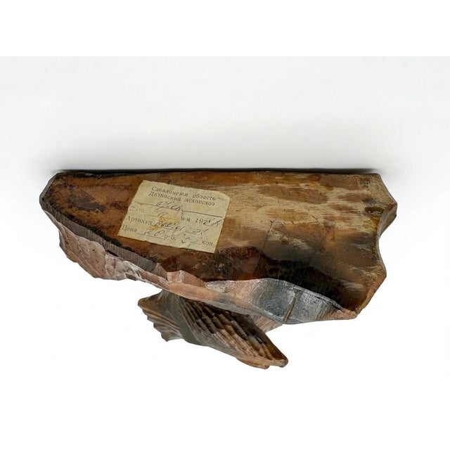 1970s 1978 Hand Carved Wooden Eagle Statue Perched on Stump Vintage Soviet Sakhalin Art For Sale - Image 5 of 5