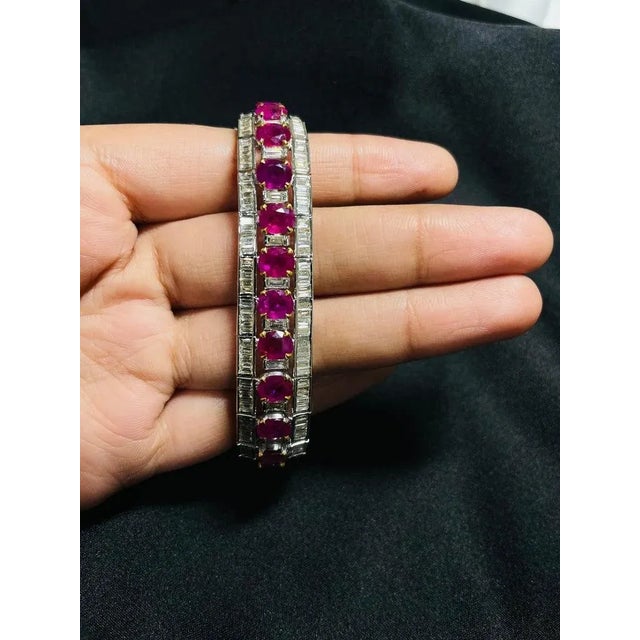 Not Yet Made - Made To Order 18kt Solid White Gold 8.5 Ctw Diamond and 21 Ctw Intense Red Ruby Tennis Bracelet For Sale - Image 5 of 7