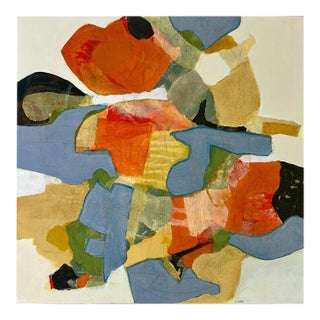 Lee Cox "Fandango" Acrylic on Canvas, Square Abstract Collage Painting in Orange, 2025 For Sale