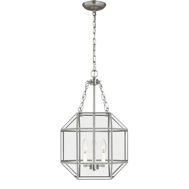 Suzanne Kasler By Visual Comfort Studio Morrison 3-Light Small Pendant with Clear Glass Shade in Brushed Nickel For Sale