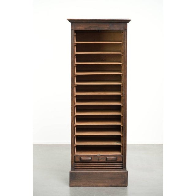 Antique Early 20th Century English Archive Cabinet with Roll-Up Door in Oak For Sale - Image 3 of 15