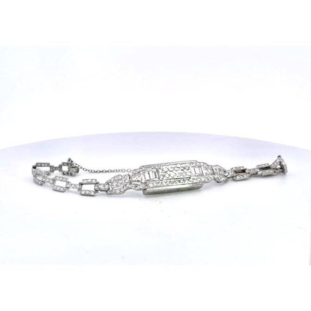 Metal Art Deco Platinum Bracelet 2.00 Carats Circa 1920 7.25" For Sale - Image 7 of 8