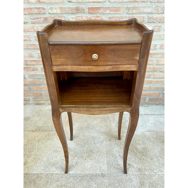 French Walnut Nightstands with Drawer & Open Shelf, 1950s, Set of 2 For Sale - Image 14 of 17