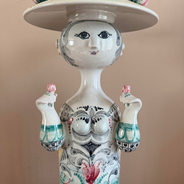 Bjorn Wiinblad Late 20th Century Pair of Impressive Large Bjorn Wiinblad Ceramic Figural Candlesticks With Inserts For Sale - Image 4 of 12