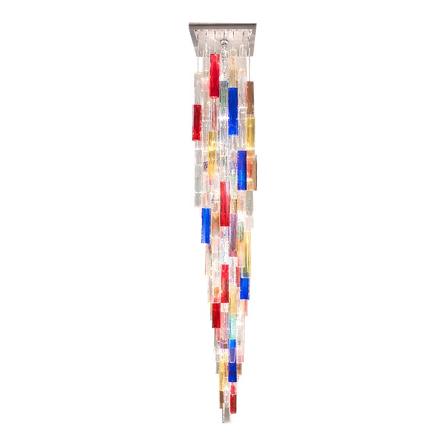 Monumental Contemporary Multicolor “Square Bark” Murano Glass Italian Cascade For Sale