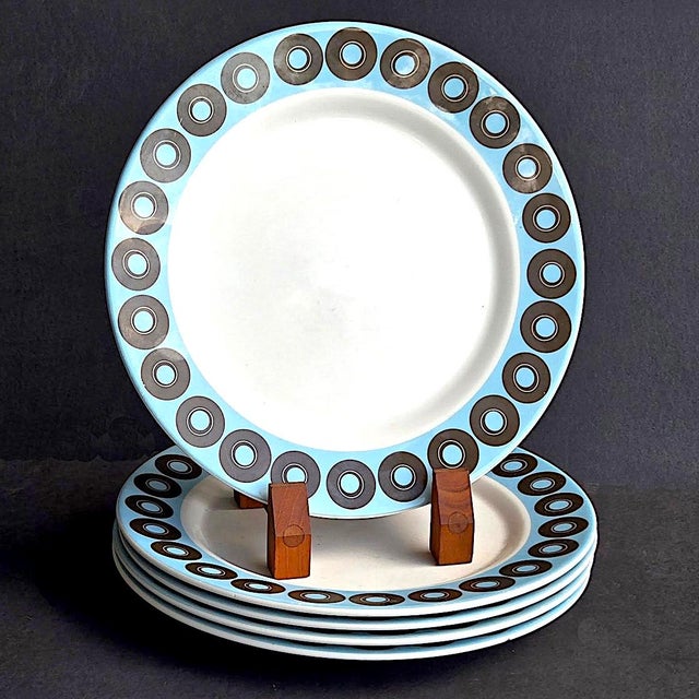 Cream Vintage Jonathan Adler Happy Home Circles & Stripes Dinner Plates, Set of 5 For Sale - Image 8 of 16