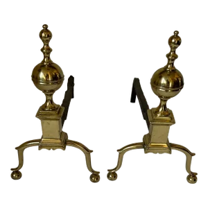Early 19th Century Pair of American Brass Andirons