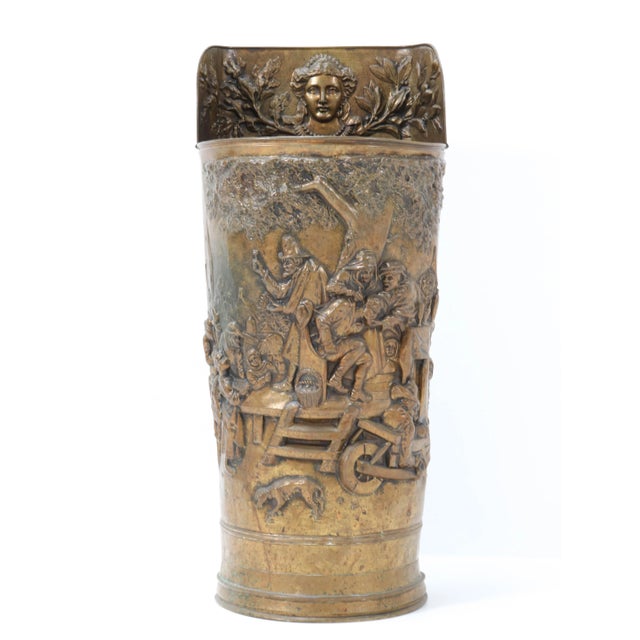 Renaissance Revival Style Hammered Brass Umbrella Stand, 1920s For Sale - Image 3 of 9
