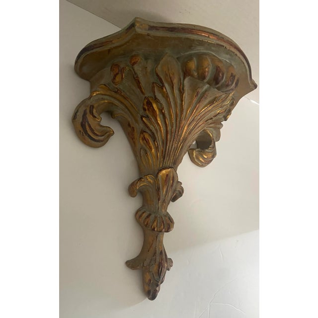 Rococo Mid 20th Century French Italian Style Giltwood Gold Wall Shelf For Sale - Image 3 of 11