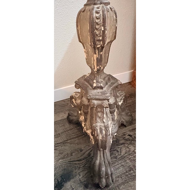 Rustic European 18th C.Italian Church Alter Candlestick Fitted as Floor Lamp, Needs Lamp Parts, 38” H For Sale - Image 3 of 12