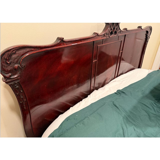 Art Deco Art Deco / Late Art Deco – Early Mid-Century Traditional (Circa 1930s–1950s) Antique Solid Mahogany Full-Size Bed Frame For Sale - Image 3 of 5