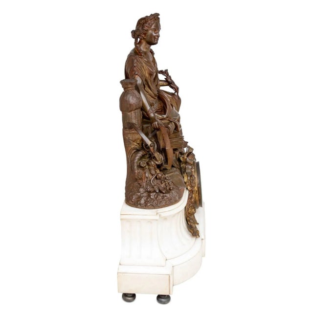 French Napoleon III Bronze & Marble Figural Clock, 1870 For Sale - Image 3 of 6