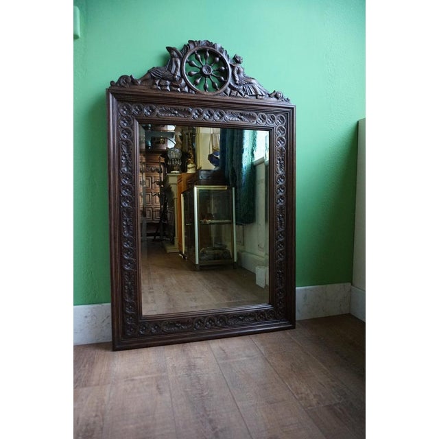 Wood Breton Wall Mirror in Carved Oak, France, 1900s For Sale - Image 7 of 15