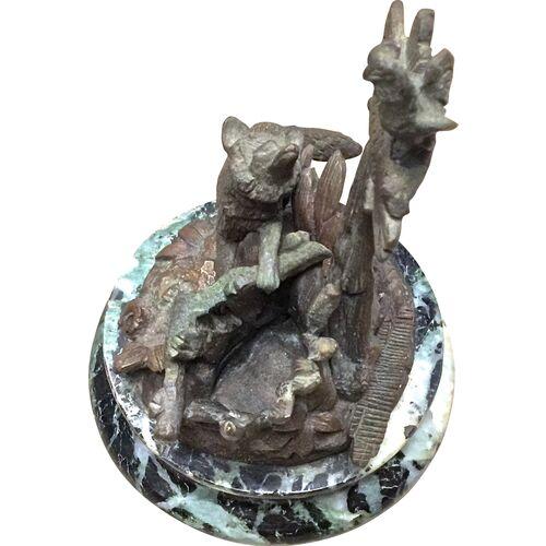 Metal Antique Bronze Fox & Rooster Sculpture For Sale - Image 7 of 9