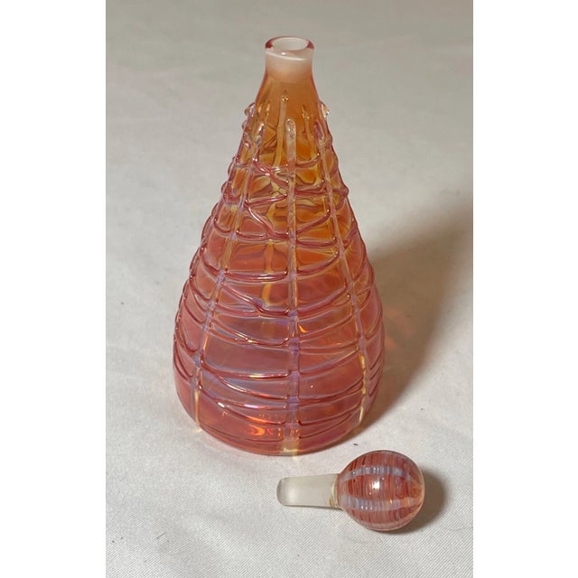 Vintage Hand Blown Art Glass Spun Pink Opal Iridescent Perfume Bottle Sculpture For Sale - Image 9 of 12