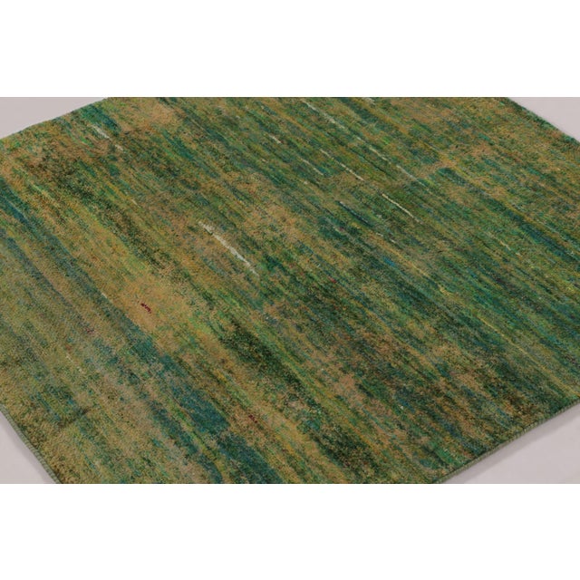 Rug & Kilim’s Modern Textural Square Rug, Warm Tone-on-Tone Green and Gold For Sale In New York - Image 6 of 9