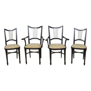 Viennese Art Nouveau Dining Chairs with Brass Backrests from Thonet, 1900s, Set of 4 For Sale