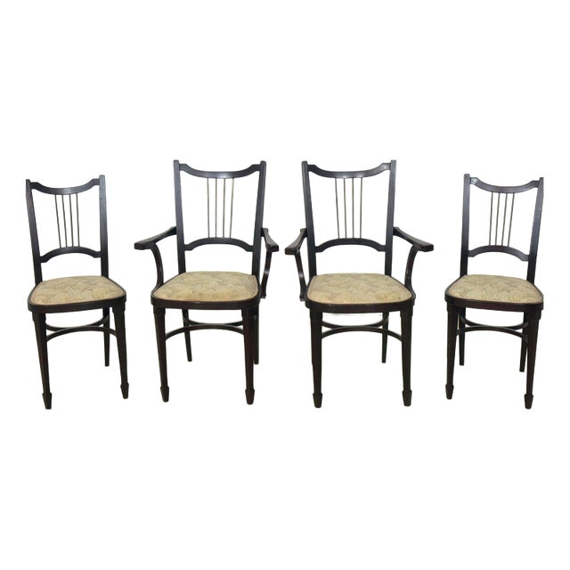 Viennese Art Nouveau Dining Chairs with Brass Backrests from Thonet, 1900s, Set of 4 For Sale