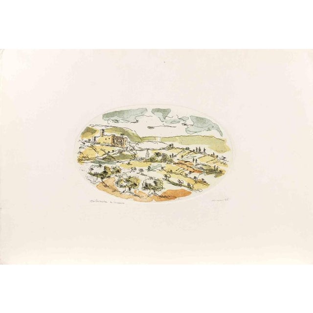 Etching hand colored realized by Franco Marzilli. Hand signed and unnumbered. Very Good condition. This delicate etching...