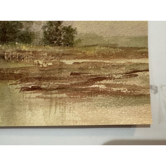 Early 20th Century Attributed to Frank Henry Mason Riverside House Trees Original Watercolor Landscape For Sale - Image 4 of 6
