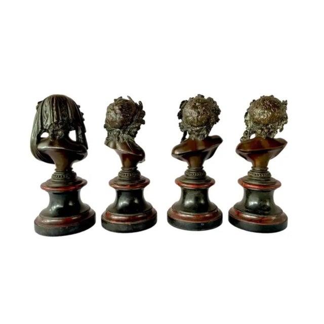 Neoclassical Bronze Female Allegorical Busts on Marble Plinths, Set of Four For Sale - Image 3 of 9