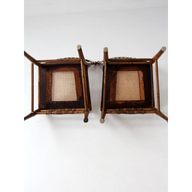 Antique Victorian Pressed Back Cane Seat Chairs Pair For Sale - Image 16 of 17