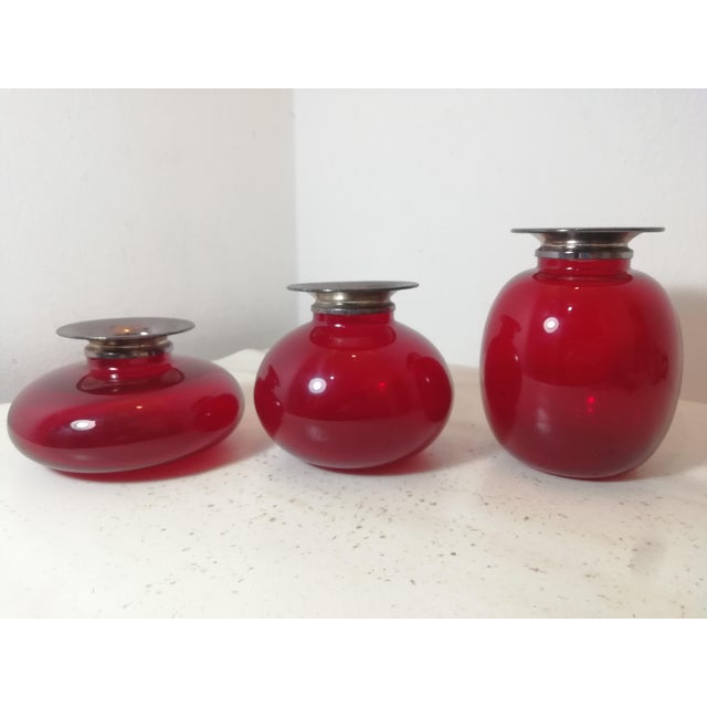 Ruby Red Murano Glass Vases, Italy, 1980s, Set of 3 For Sale - Image 3 of 10