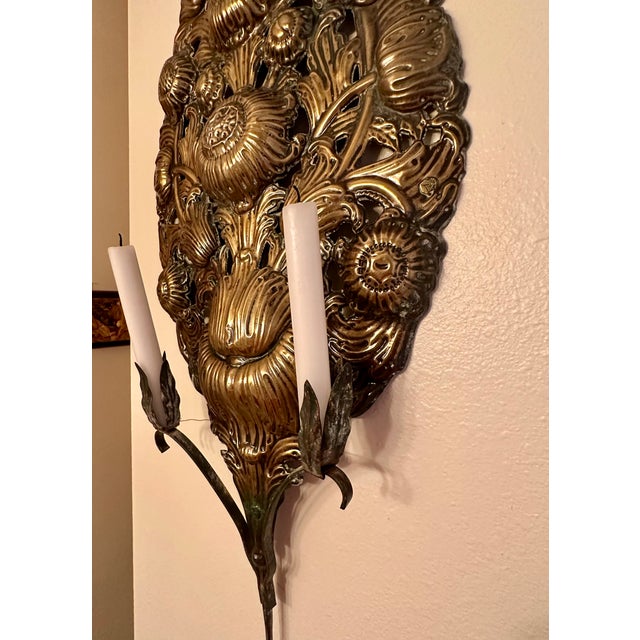 Baroque 19th Century Italian Pair of Antique Brass Altar Palmettes For Sale - Image 3 of 15