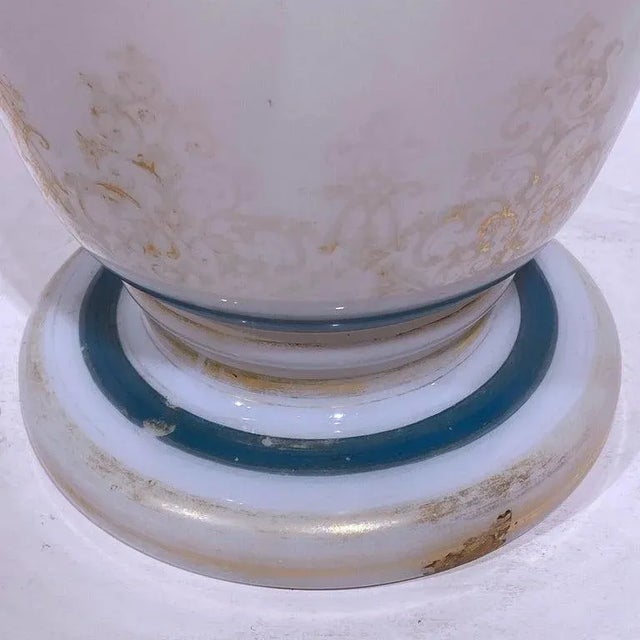 Floral Painted Opaline Glass Vase Attributed to Baccarat For Sale - Image 10 of 13